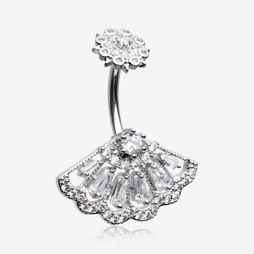 Majestic Fan Brilliant Sparkle Internally Threaded Belly Button Ring-Clear Gem